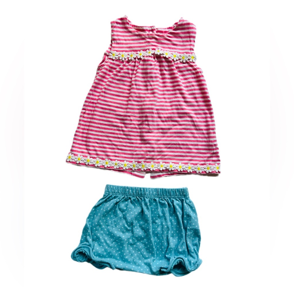 Mini Boden Pink Striped Top with Teal Polka Dot Diaper Cover